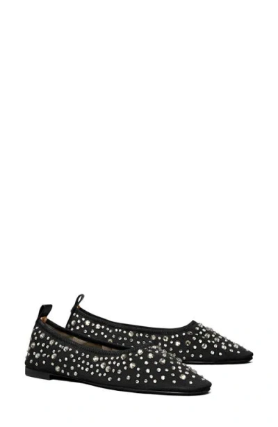 Tory Burch Crystal Mesh Ballerina Flats In Black