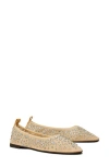 Tory Burch Beige Ballet Flats With All-over Crystals Application In Tech Fabric Woman In Sheer Beige