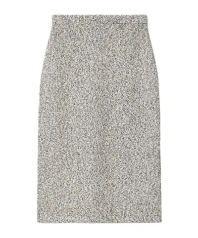 Tory Burch Elastic Waistband Tweed Midi Skirt In Gray