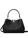 Tory Burch Eleanor Pebbled Leather Satchel Shoulder Bag In Black