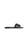 Tory Burch Eleanor Leather Medallion Flat Slide Sandals In Black