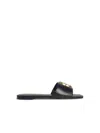 Tory Burch Eleanor Leather Medallion Flat Slide Sandals In Black