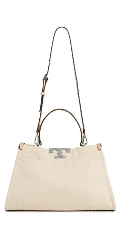 Tory Burch Eleanor Canvas Satchel Natural In Brown