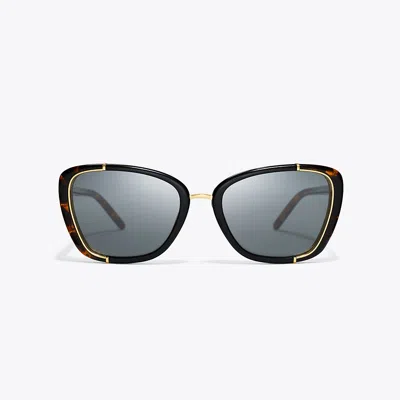 Tory Burch Eleanor Cat-eye Sunglasses In Black/tortoise/dark Grey