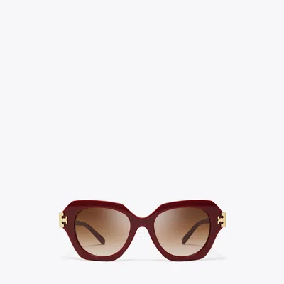 Tory Burch Eleanor Cat-eye Sunglasses In Red Berry/brown Gradient