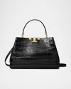 Tory Burch Eleanor Croc-embossed Leather Satchel Bag In Black