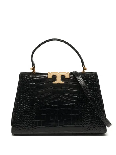 Pre-owned Tory Burch Eleanor Croc-embossed Top Handle Bag In Black
