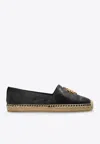Tory Burch Eleanor Double T Leather Espadrilles In Black