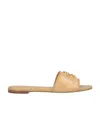 Tory Burch Eleanor Double T Logo Slides In Beige