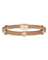 Tory Burch Eleanor Double T Red Faux Leather Flex Bracelet In 18k Gold Plated In Gold