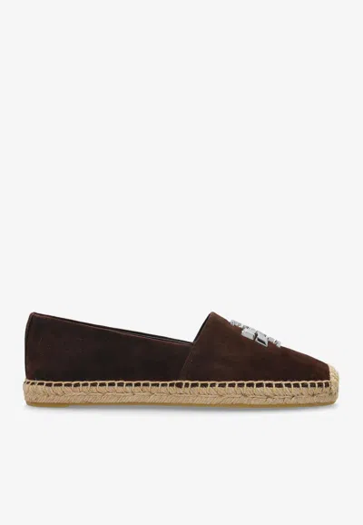 Tory Burch Eleanor Double-t Suede Espadrilles In Brown