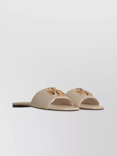 Tory Burch 'eleanor' Embellished Leather Slippers With Flat Sole In Neutral