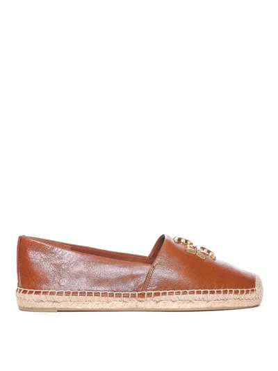 Tory Burch Eleanor Double T-plaque Leather Espadrilles In Brown