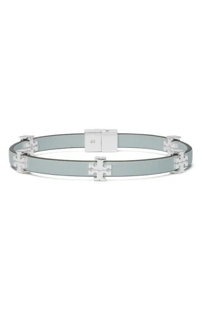 Tory Burch Eleanor Faux Leather Bracelet In Light Silver / Summit