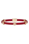 Tory Burch Eleanor Faux Leather Bracelet In Tory Gold/ruby