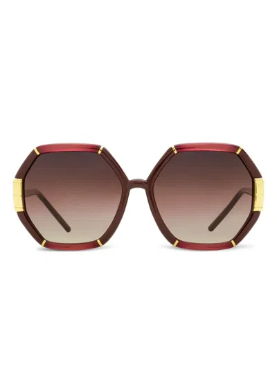 Tory Burch Eleanor Hexagonal Metal-rim Sunglasses In Multi