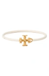 Tory Burch Eleanor Hinged Cuff Bracelet In Rolled Brass / New Ivory