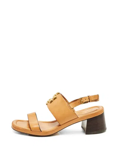 Pre-owned Tory Burch Eleanor Leather Heeled Sandals In Neutral