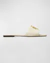 Tory Burch Eleanor Leather Medallion Flat Slide Sandals In Light Cream/gold