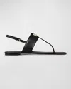 Tory Burch Eleanor Leather Medallion Flat Thong Sandals In Black