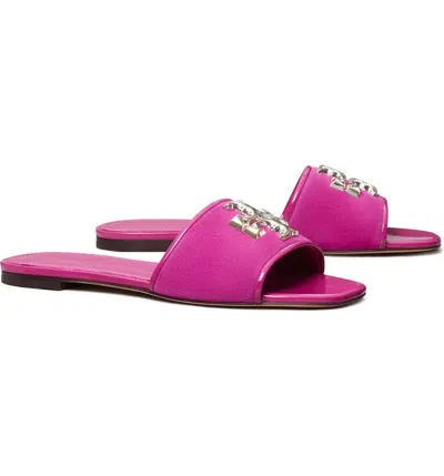 Pre-owned Tory Burch Eleanor Leather Slide Sandal Fuchsia Pink Us 8 8.5 9 9.5 Authentc