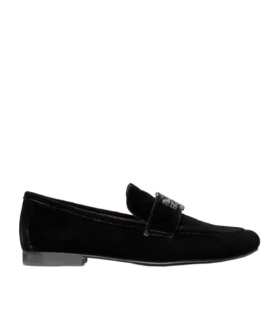Tory Burch Eleanor Suede Pave Medallion Loafers In Perfect Black