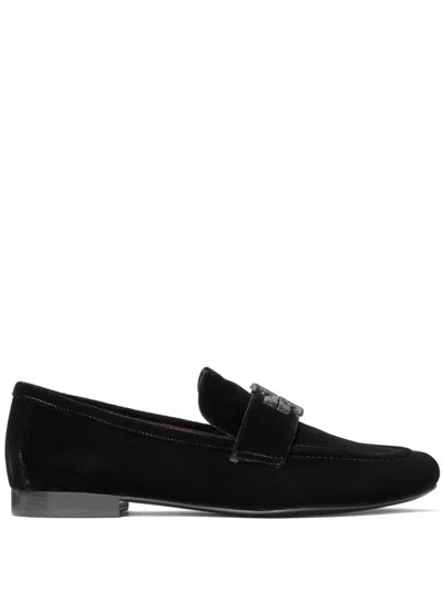 Tory Burch Eleanor Suede Pave Medallion Loafers In Perfect Black