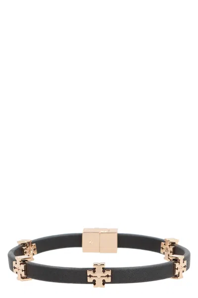 Tory Burch Eleanor Logo Charm Faux Leather Bracelet In Gray