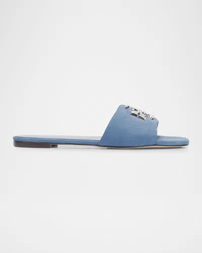 Tory Burch Eleanor Logo Suede Flat Sandals In Blue