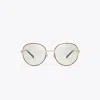 Tory Burch Eleanor Metal Round Eyeglasses In Shiny Light Gold