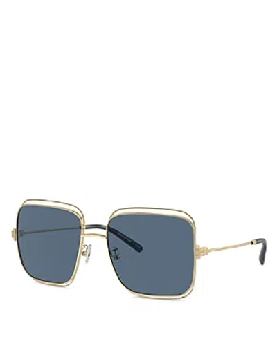 Tory Burch Eleanor Metal Square Sunglasses, 57mm In Gold/blue Solid