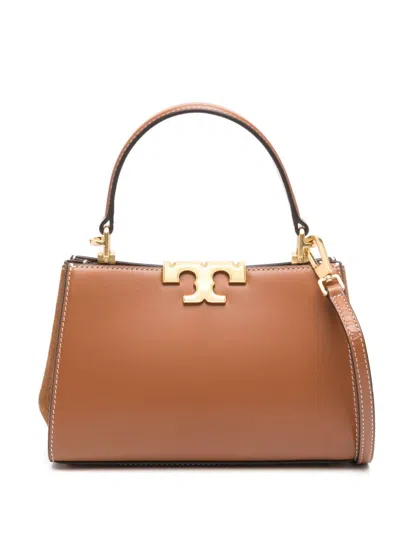 Tory Burch Elegant Mini Leather Satchel With Suede Accents In Leather Brown