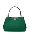 Tory Burch Eleanor Mini Satchel In Hammered Leather Green Color In Green
