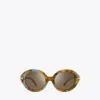 Tory Burch Eleanor Oval Sunglasses In Blue Honey Tortoise/dark Brown
