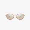 Tory Burch Eleanor Oval Sunglasses In Copper/brown Mirror Gradient Silver