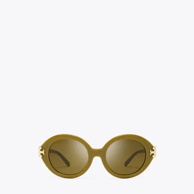 Tory Burch Eleanor Oval Sunglasses In Olive Green/olive Brown