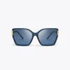 Tory Burch Eleanor Oversized Square Sunglasses In Transparent Navy/dark Blue