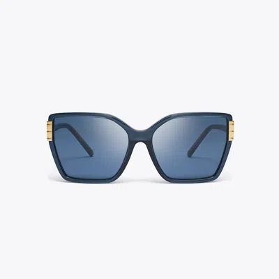 Tory Burch Eleanor Oversized Square Sunglasses In Transparent Navy/dark Blue