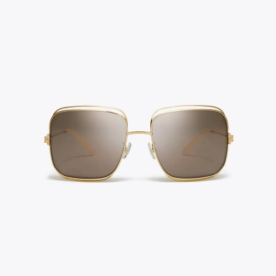 Tory Burch Eleanor Oversized Metal Square Sunglasses In Gold