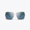 Tory Burch Eleanor Oversized Metal Square Sunglasses In Shiny Light Gold/dark Blue