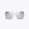 Tory Burch Eleanor Oversized Metal Square Sunglasses In Silver/light Grey Mirror