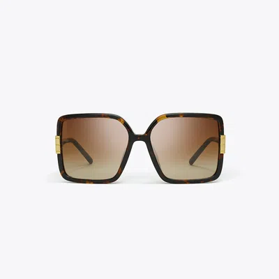 Tory Burch Eleanor Oversized Square Sunglasses In Tortoise/light Brown Gradient