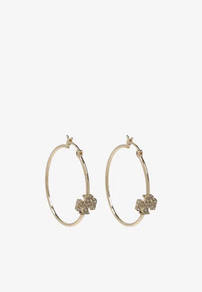 Tory Burch Eleanor Pavé Logo Hoop Earrings In Gold