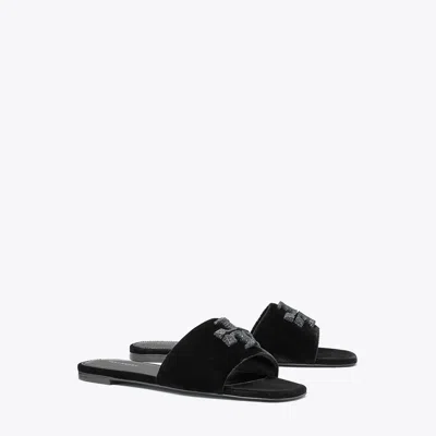 Tory Burch Eleanor Velvet Slides In Perfect Black