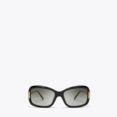 Tory Burch Embellished-temples Geometric Sunglasses In Black