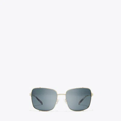 Tory Burch Eleanor Rectangle Sunglasses In Metallic