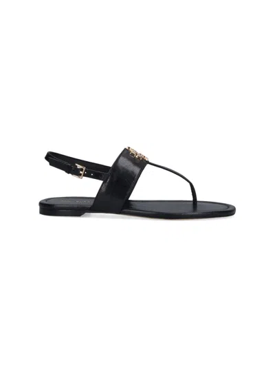 Tory Burch Eleanor Embellished Leather Sandals In Black