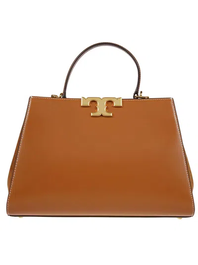 Tory Burch Elegant Mini Leather Satchel With Suede Accents In Leather Brown