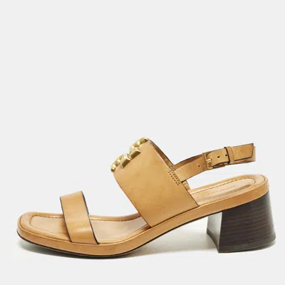 Pre-owned Tory Burch Eleanor Size 36 Brown Leather Ankle Strap Sandals