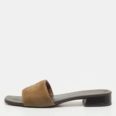 Pre-owned Tory Burch Eleanor Size 39 Brown Suede Flat Slides